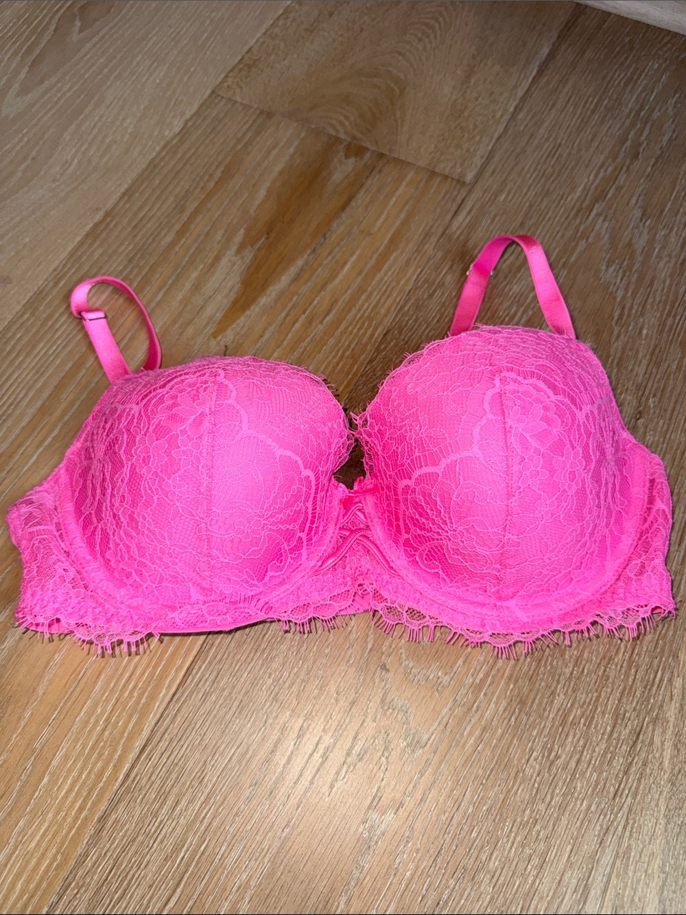 Victoria's Secret Neon Pink Dream Angels Lace Lined Demi Bra